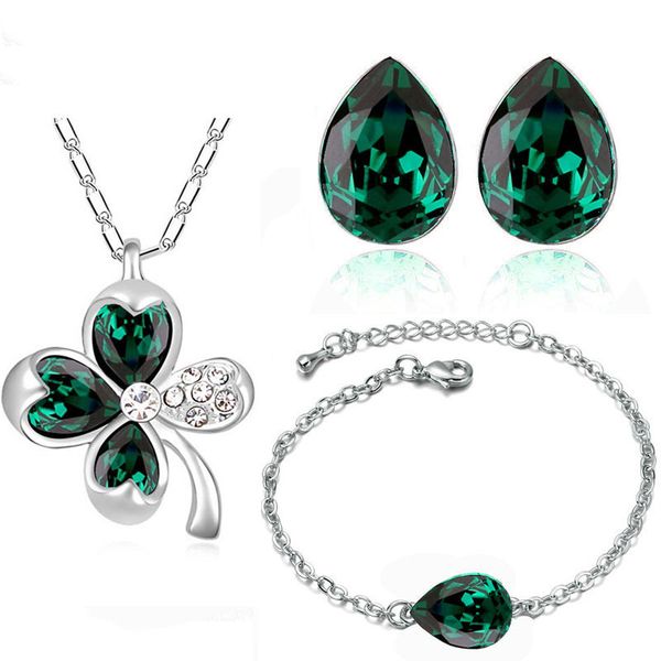 

selling quality cubic zircon pendant earrings necklace for woman crystal jewelry set female anniversary gift, Silver