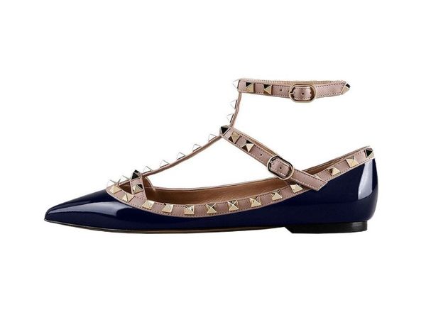 

fashion women pumps casual designer gold matt leather studded spikes slingback point toe flats shoes 34-46, Black