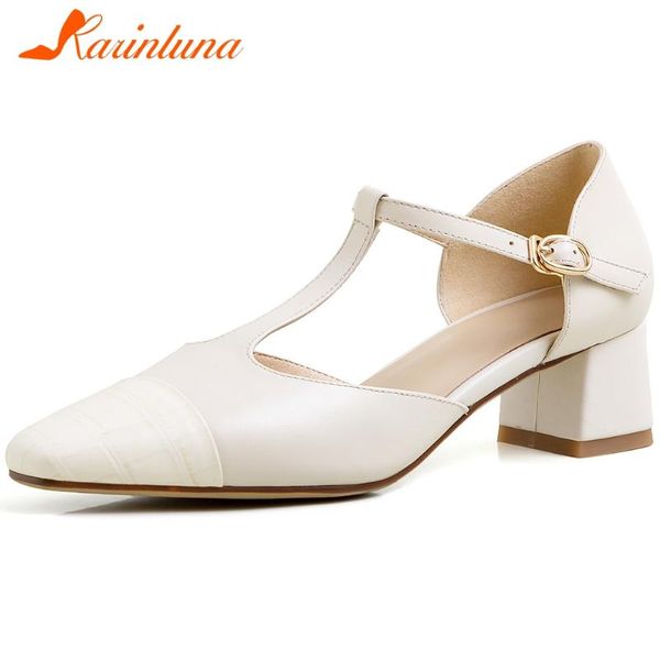 

karin new design genuine leather chunky heels summer sandals woman shoes cow leather buckle strap black shoes women