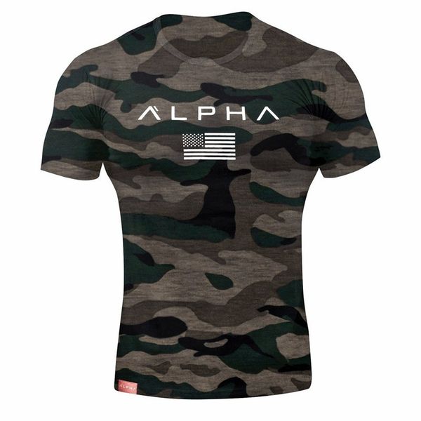 

2019 men camouflage sport training cotton t-shirt short sleeve male casual man gym running fitness slim tees clothing, Black;blue