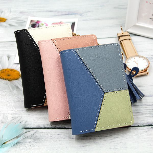 

2019 new korean version of the ladies short wallet color fashion tassel coin purse women's clutch bag card package, Red;black