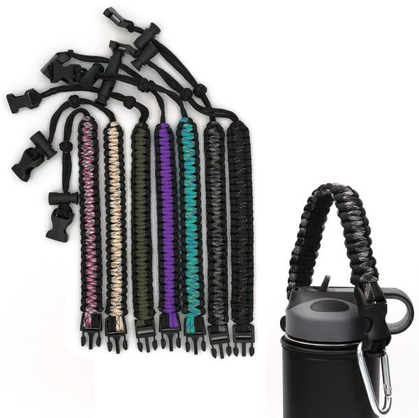 

handmade handle paracord carrier survival strap cord with safety ring and carabiner for wide mouth sport water bottles 12oz - 64 oz k5314