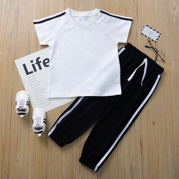 

детская спортивная одежда набор лето для малышей дети baby girls мальчики полосатый принт топы футболка брюки малыш мальчик одежда наряды, White