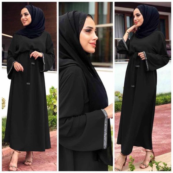 

elegant muslim abaya flare sleeve full dresses cardigan kimono long robes vestidos middle east ramadan turkish islamic, Red