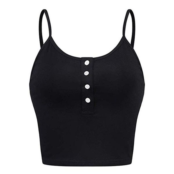 

summer black short crop women clothing sleeveless o-neck button up casual workout vest cami tank debardeur femme a40, White