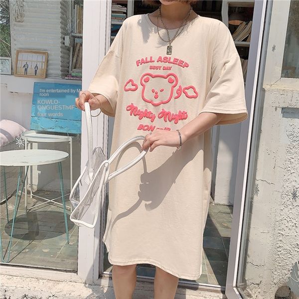 

ae2873 stereo cartoon letter large size short-sleeved base female 2020 round collar casual t-shirt shirt skirt, White