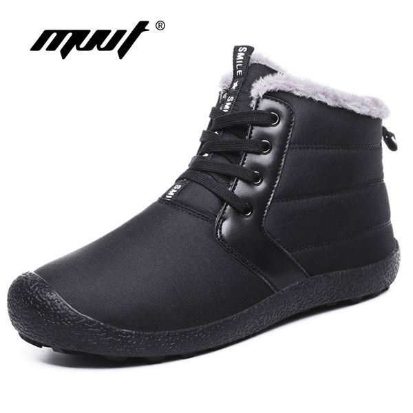 

men boots winter casual shoes lace up snow boots men waterproof ankle fashion winter shoes plus size, Black