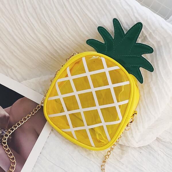 

luxury designer spring and autumn mini pineapple bag 2019 new cute chain transparent jelly bag shoulder slung mobile phone bag ing