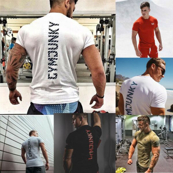 

fashion men gym tshirt summer sports running tees mens clothing slim muscle fit short sleeve o neck cotton t-shirt sportwear, White;black
