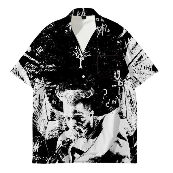

xxxtentacion and lilpeep mens shirts fashion hip hop 3d printed short sleeve lapel neck homme clothing, White;black