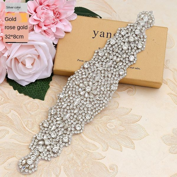 

bride silver accessories belt silver diamond decal wedding dress waist seal handmade diamond decoration bride accessories ys859, Slivery;black
