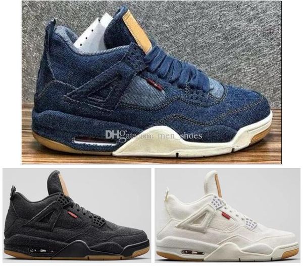 

Better quality 4 4 denim travi blue ba ketball hoe men blue black white denim jean port neaker new with box