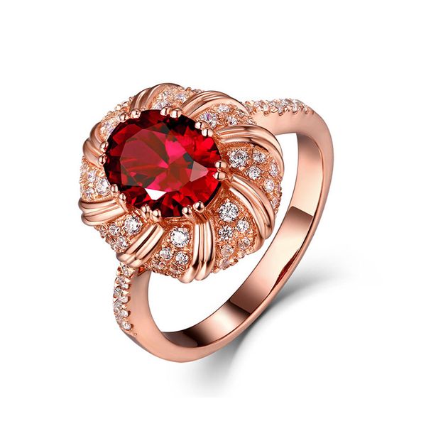 

r452 women luxury cute red crystal flowers rings original scintillation bouquet wedding rings rose gold female ring, Silver