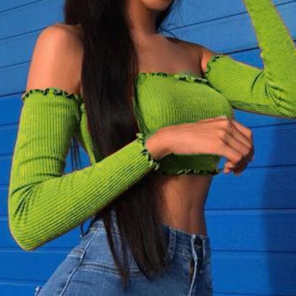 

designer women long sleeve tshirt fashion pixie market bread boob tube base coat with flounce decoration style size s-l wholesales0, White