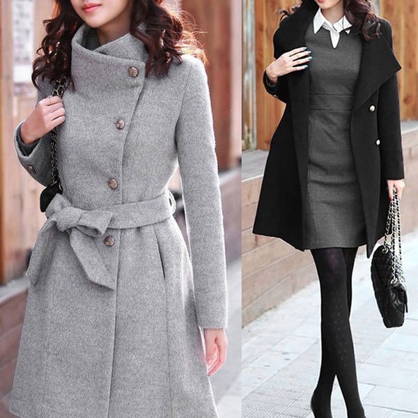 

korean women's cashmere coat female autumn long slim cardigan especially women winter long coats thick warm feminine coat, Black