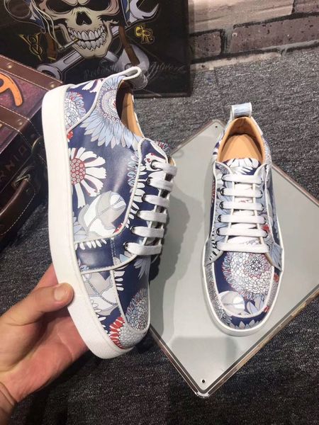 

new arrive high/low red bottom men printed leather sneakers rantus orlato men's flat seavaste spikes flat luxury designer italy shoes, Black