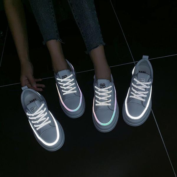 

горячие женщины повседневная sneaker pure white светоотражающие все-матч мода женщин открытый обувь ткань обувь размер 36-39