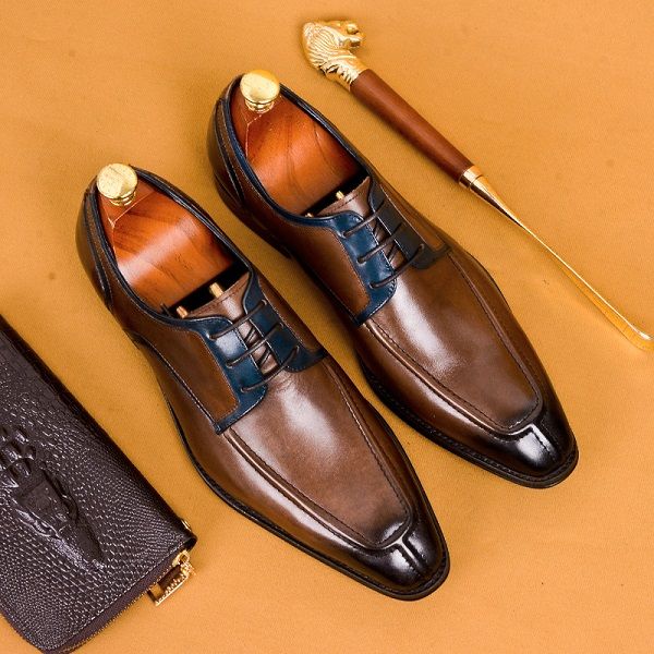 

new men leather shoes business dress shoes british style lace up retro men derby, Black