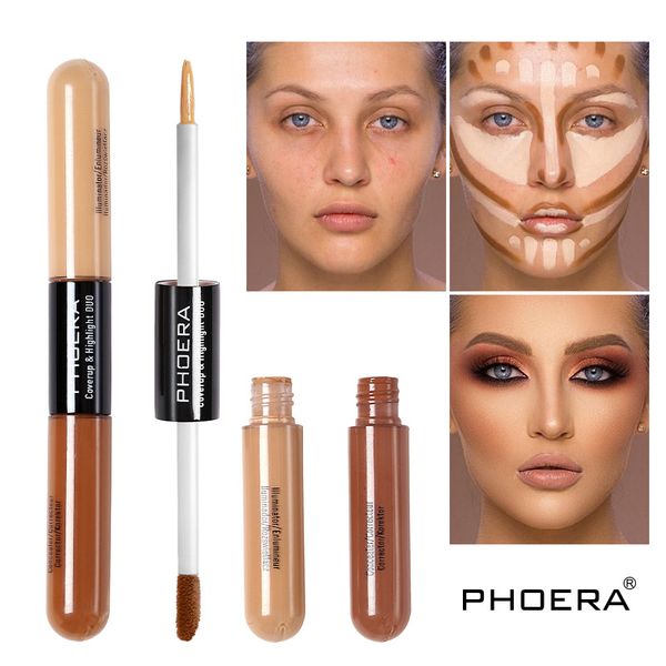 

phoera double-head concealer brightening refining liquid foundation facial cosmetics full skin concealer makeup tool r0701