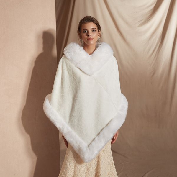 

pj18112 charming winter women fur cape size bridal shawl scarf for evening party 2019 new fur stole for formal banquet, White
