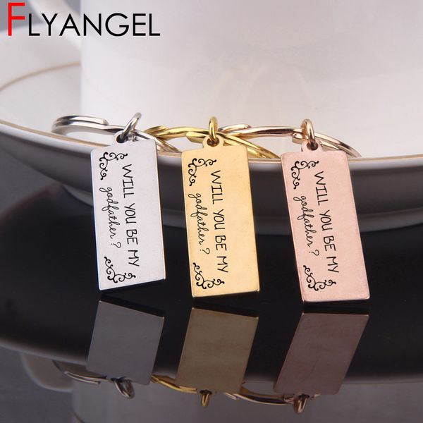 

fashion keychain engraved will you be my godfather godmother keyring jewelry gift for godfather godmother bag charm, Silver