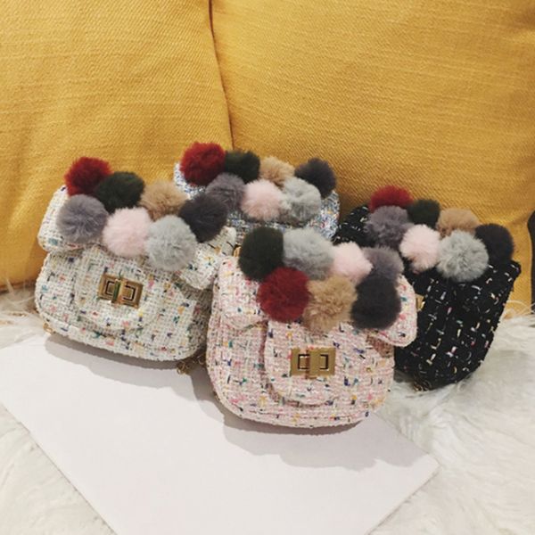 

fashion girl shoulder bag cute plush ball messenger bag for women 2020 phone purse soft fashion bow hair ball crossbody bags