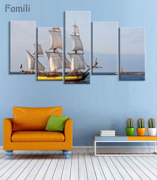 

5pcs Unframed Sailing Boat Canvas Painting Art Posters and Prints Landscape Wall Art Home Decor for Living Room Home Decor