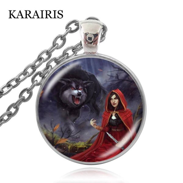 

karairis charm little red riding hood necklace girls fashion jewelry custom woman pendant link chain fairy tale mood necklaces, Silver