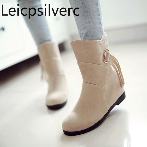 

women's boots autumn and winter new style fashion flat middle tube tassel women's short boots black rice red plus size 34-43