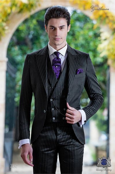 

handsome peak lapel groomsmen one button groom tuxedos men suits wedding/prom/dinner man blazer(jacket+pants+tie+vest) 067, Black;gray