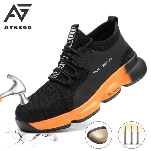 

atrego fashion work safety shoes sneaker ultra-light soft bottom men breathable anti-smashing puncture-proof steel toe work boot, Black