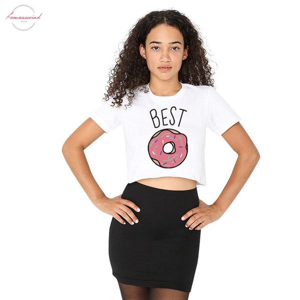 

t shirt женщины новые хлопок цифровые лучшие друзья для печати взорвать navel short fit o neck t shirt дешевые vestidos de festa t016, White