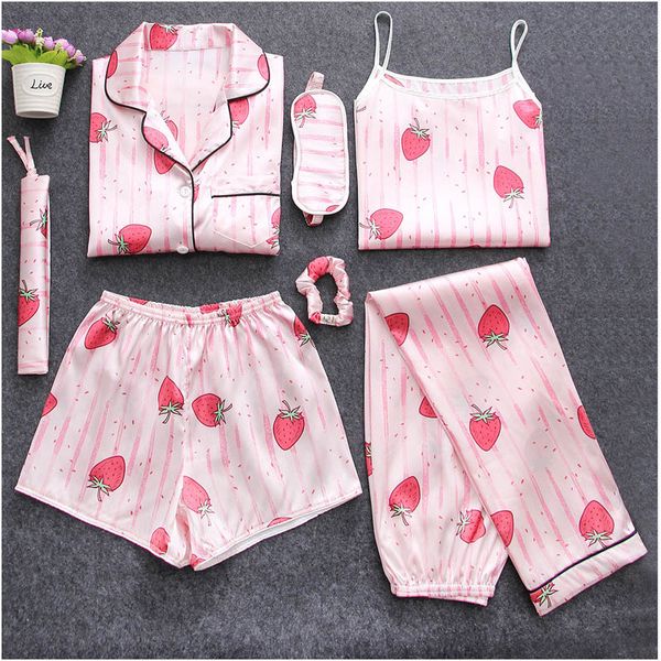 

7 pieces 2019 new women sleepwear pyjama set autumn spring pajamas sets sleep suits soft nightwear home sleepwear, Blue;gray