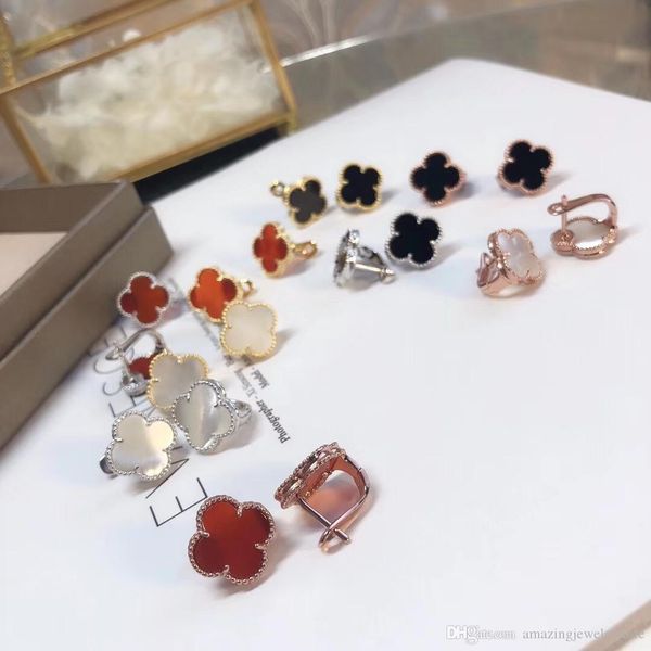 

luxury quality famous brand s925 silver stud earring with 1.5cm flower shape and nature shell fashion brand earrings jewelery wedding gifts, Golden