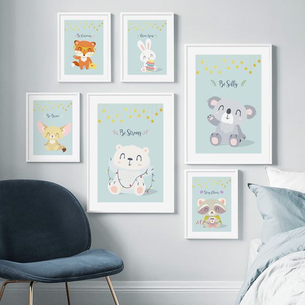 

cute bear koala raccoon baby nordic posters and prints wall art print canvas painting nursery wall pictures kids room