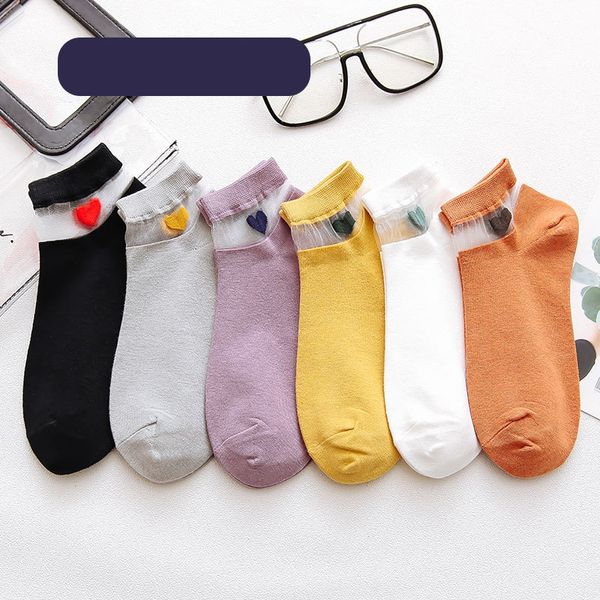 

socks & hosiery ms summer cotton bottom transparent glass heart pattern comfortable casual non slip solid color, Black;white