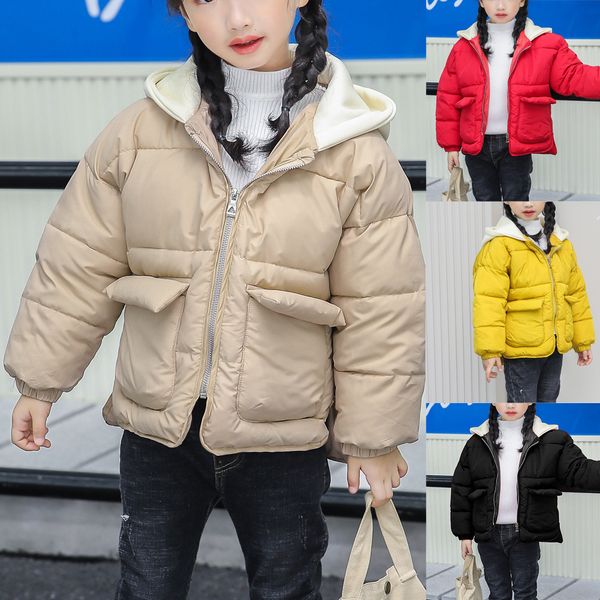 

мода дети куртки пальто мальчики девочки толстые пальто проложенные зимние куртки с длинным рукавом с карманным вязать шляпу хлопка одежды #, Blue;gray