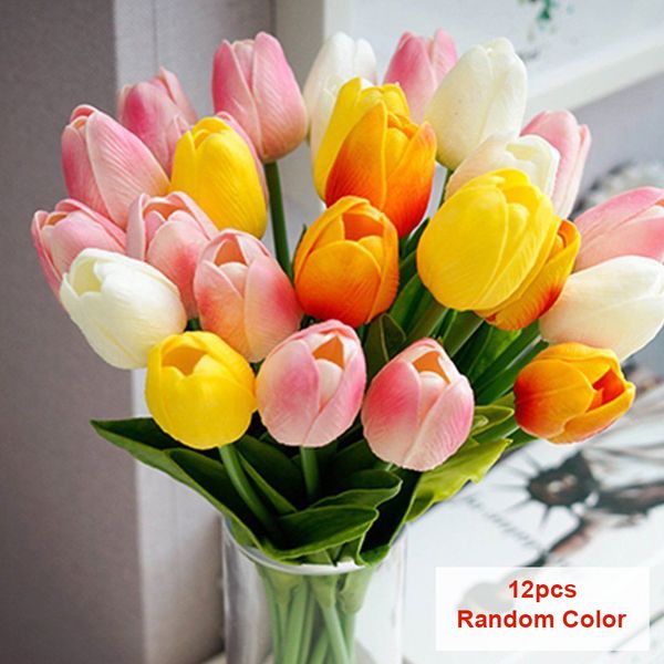 

12pcs real touch office bridal color artificial flower bouquets pu gift mini party wedding fake