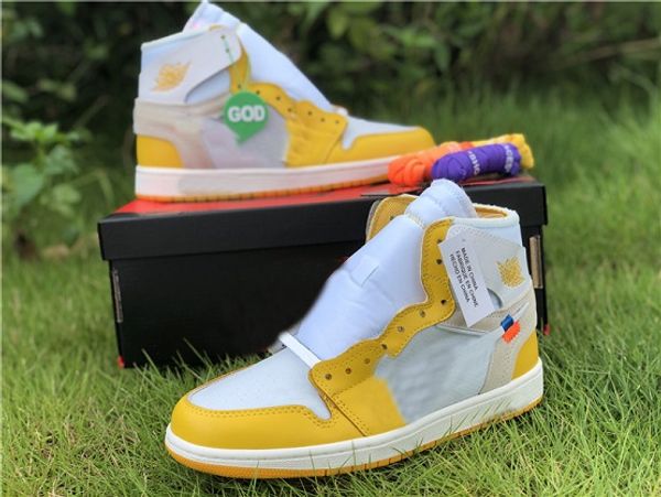 

2020 1 canary yellow 1 high og sample in yellow chicago unc powder blue white 1s men women basketball sports sneakers wit