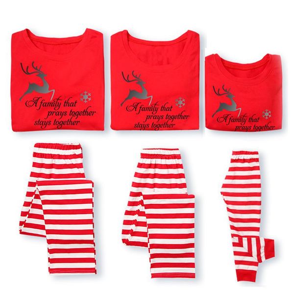 Ensemble de pyjamas de famille de Noël 2019 Pyjamas de Noël Tenues assorties pour la famille Mère Fille Père Fils Lettre d'élan Imprimé Vêtements de nuit Nuisette