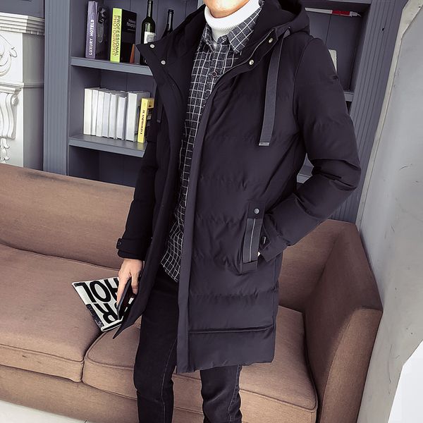 

men's parka windbreakers medium long coat zipper hooded warm wadded overcoat mens winter jackets and coats male outerwear 2017, Tan;black