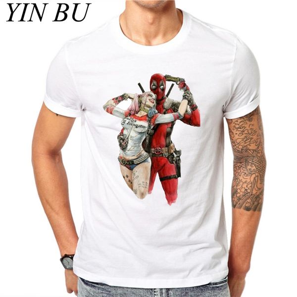 

men's quinn deadpool t shirtthe joker suicide squad camiseta male round neck tee shirt men t shirt white, White;black