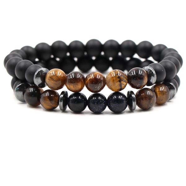 

trendy men's natural stone bracelets set couple volcanic stone moonstone lucky bracelets&bangles jewelry for men gift, Black