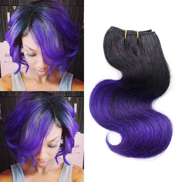 Ombre Purple Human Hair Body Wave Bob Hairstyle 8 Inch Brazilian