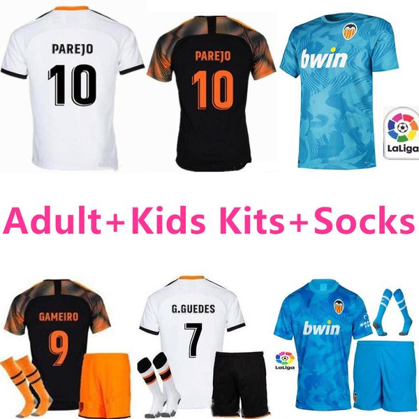 

2019 2020 valencia cf soccer jersey gaya parejo men gameiro kits rodrigo c.soler s.mina maillot de foot kids kits+socks, Black;yellow