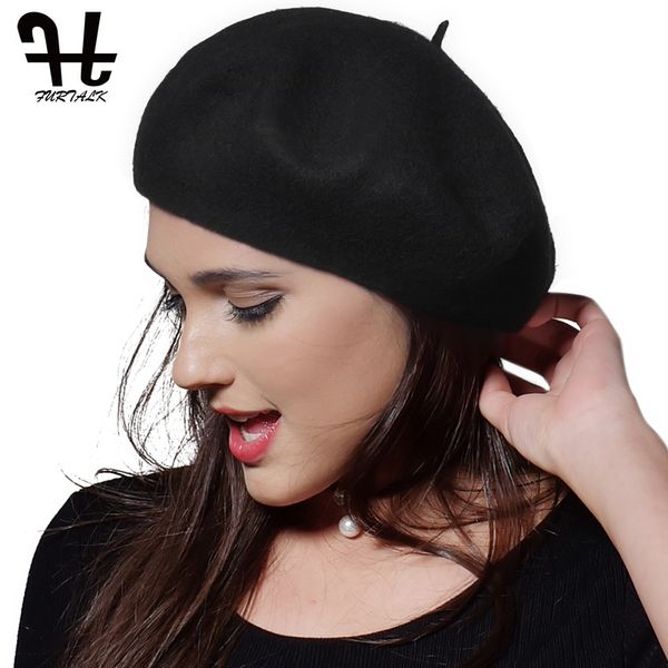 

furtalk wool beret hat women painter style hat vintage berets spring winter solid female bonnet warm walking cap beanie cap, Blue;gray