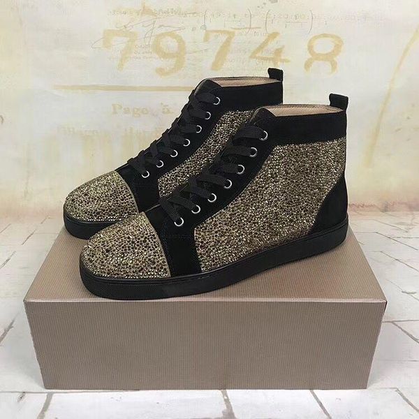 

italian-made black stone,high golden,sliver spikes sneakers shoes women,men red bottom rivets lace-up perfect luxury leisure flats