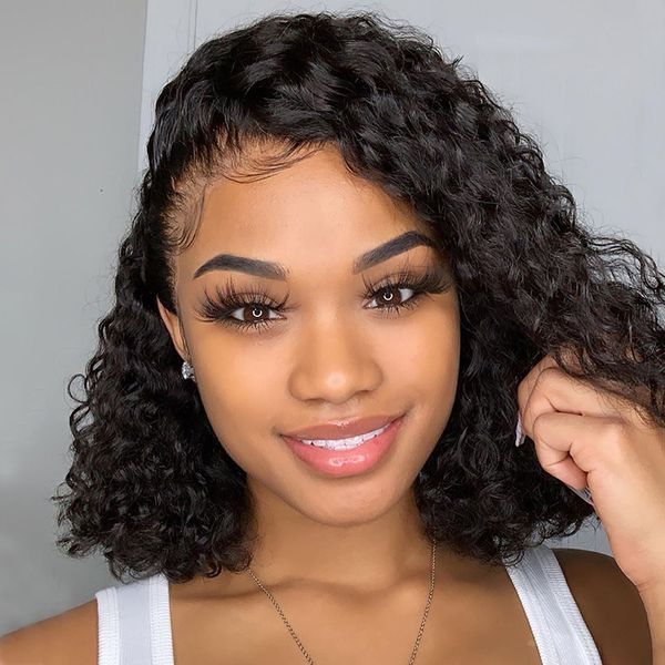 

short curly bob wigs for black women pre plucked curly human hair wig brazilian bob lace front wigs dachic hair lace wig, Black;brown