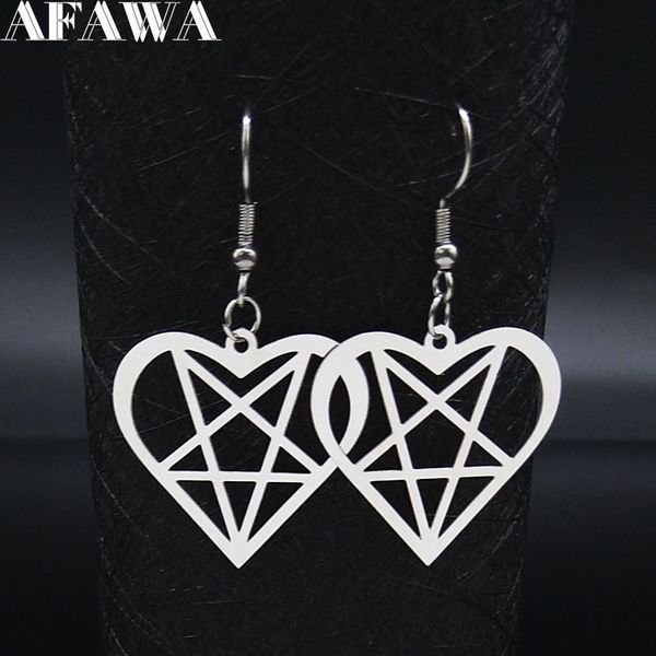 

amulet satan heart pentagram stainless steel earring women silver color earrings jewelry aretes acero inoxidable mujer e612943