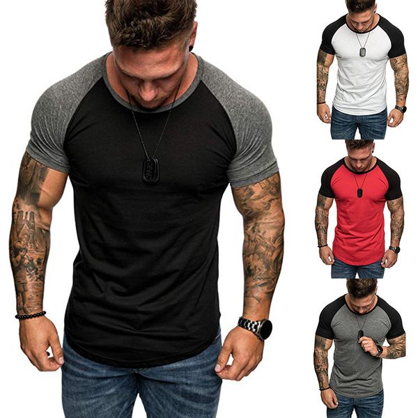 

2019 ouma new style mixed colors raglan sleeve large size men short sleeve sports t-shirt men's wear, White;black